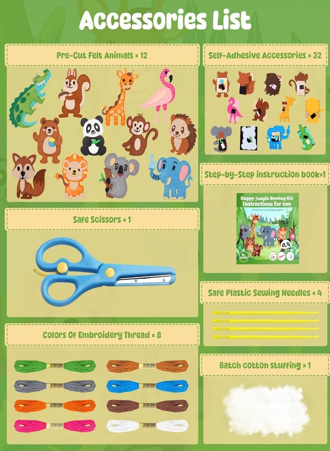 YEETIN Sewing Kit for Kids Ages 6+, Beginner Felt Sewing Craft Kit, DIY Jungle Stuffed Animals Making Set, Learn to Sew Gifts for Birthday - Image 2